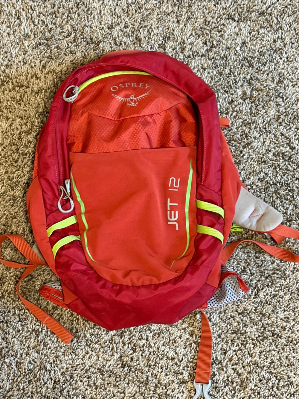 OSPREY Jet 12 Red Backpack with Lime Accents